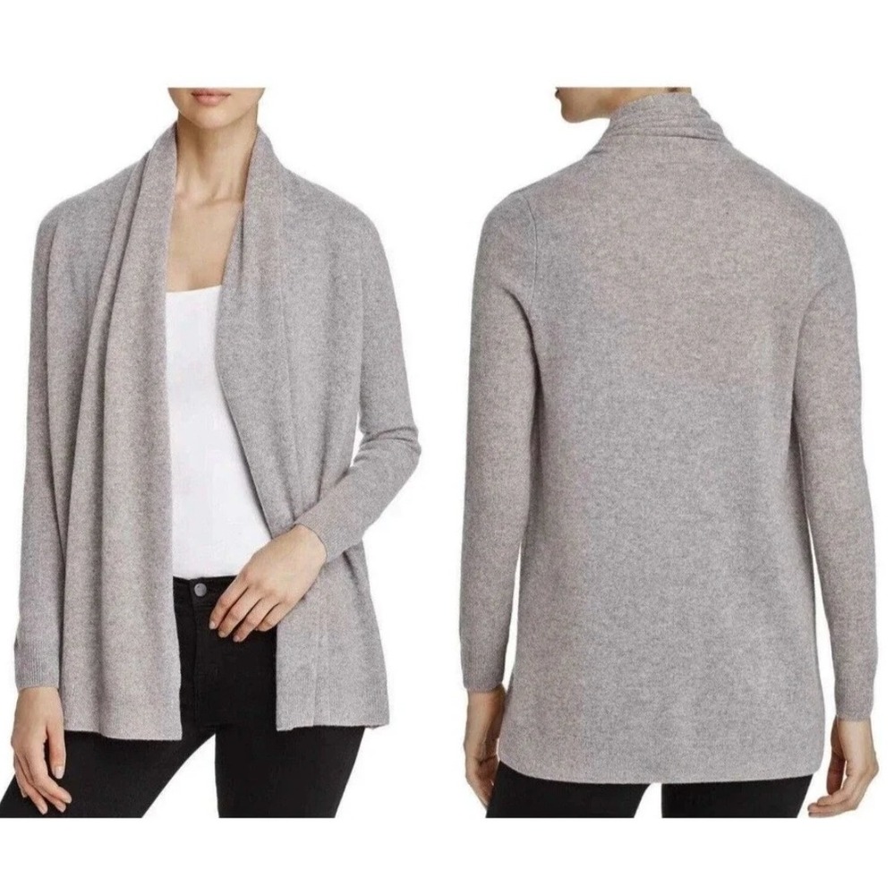 Tahari Pure Luxe 100% Cashmere Open Front Cardigan Sweater Gray Shawl Large